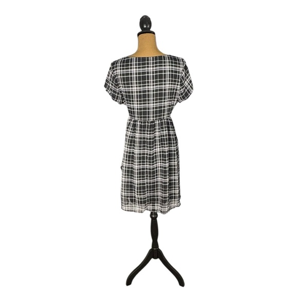 Old Navy Plaid Babydoll Dress Womens Large Black White Grunge Dark Academia - Picture 5 of 8
